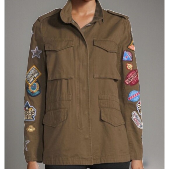 ROMEO & JULIET COUTURE Patches Patchwork Green Long Sleeve Cargo Jacket Medium - Picture 3 of 16